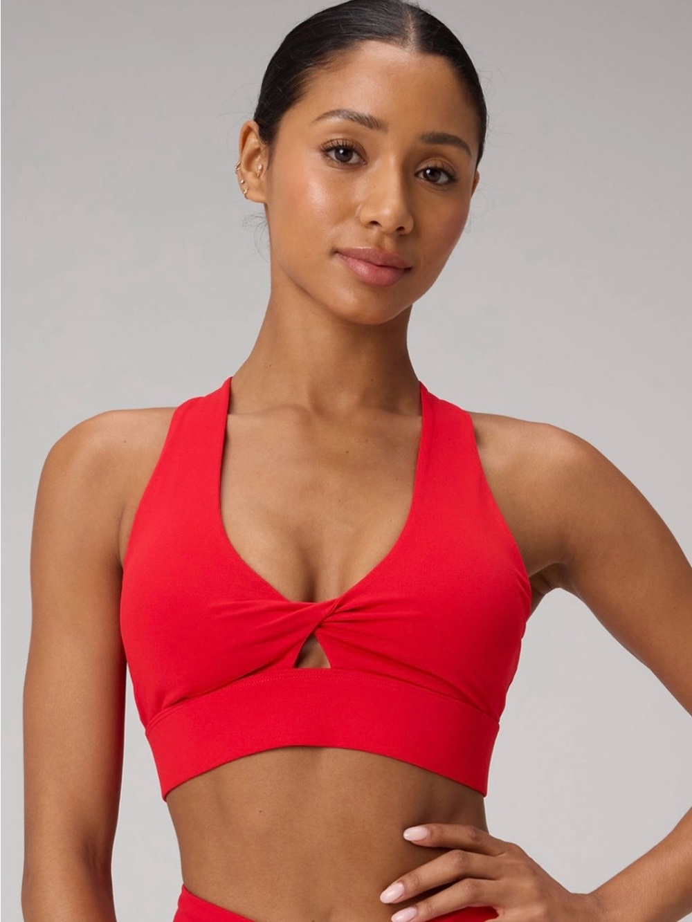 Fabletics Red Twist-Front Sports Bra